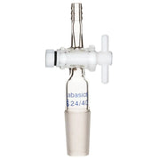 Borosilicate glass vacuum flow control adapter with 24/40 joint and straight hose connection, PTFE stopcock, reusable for lab distillation and chemical experiments