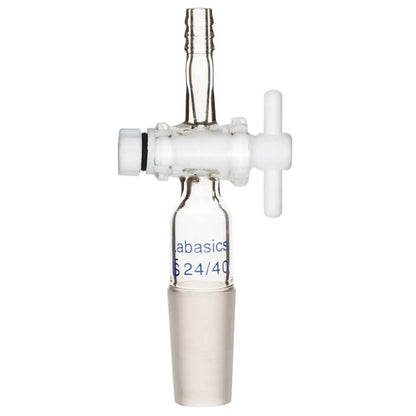 Borosilicate glass vacuum flow control adapter with 24/40 joint and straight hose connection, PTFE stopcock, reusable for lab distillation and chemical experiments