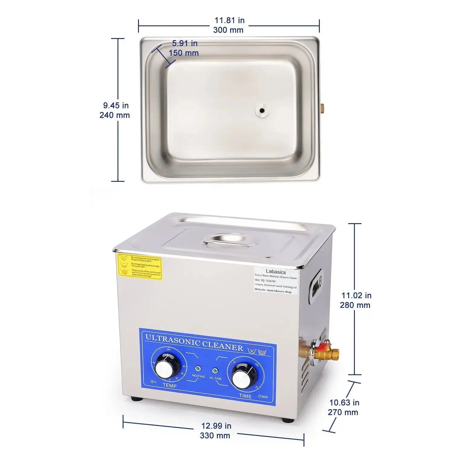 40kHz ultrasonic cleaner for lab glassware and instruments, 304 stainless steel