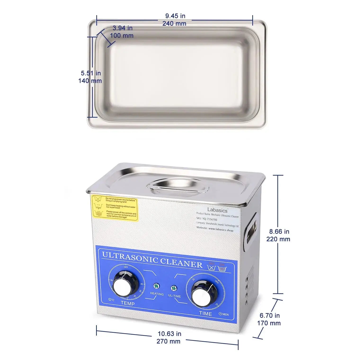 Laboratory ultrasonic cleaning machine, adjustable temperature up to 80°C, mechanical knob control